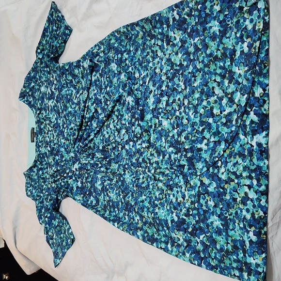 Connected Apparel Dress Size 16 Blue & Green Easter Short Sleeve Midi Sheath - Picture 5 of 12